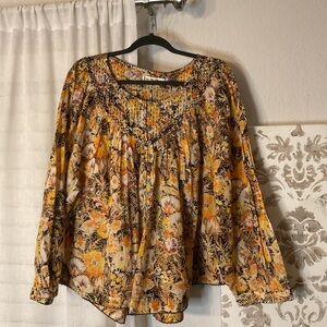 Free People Yellow Floral Blouse